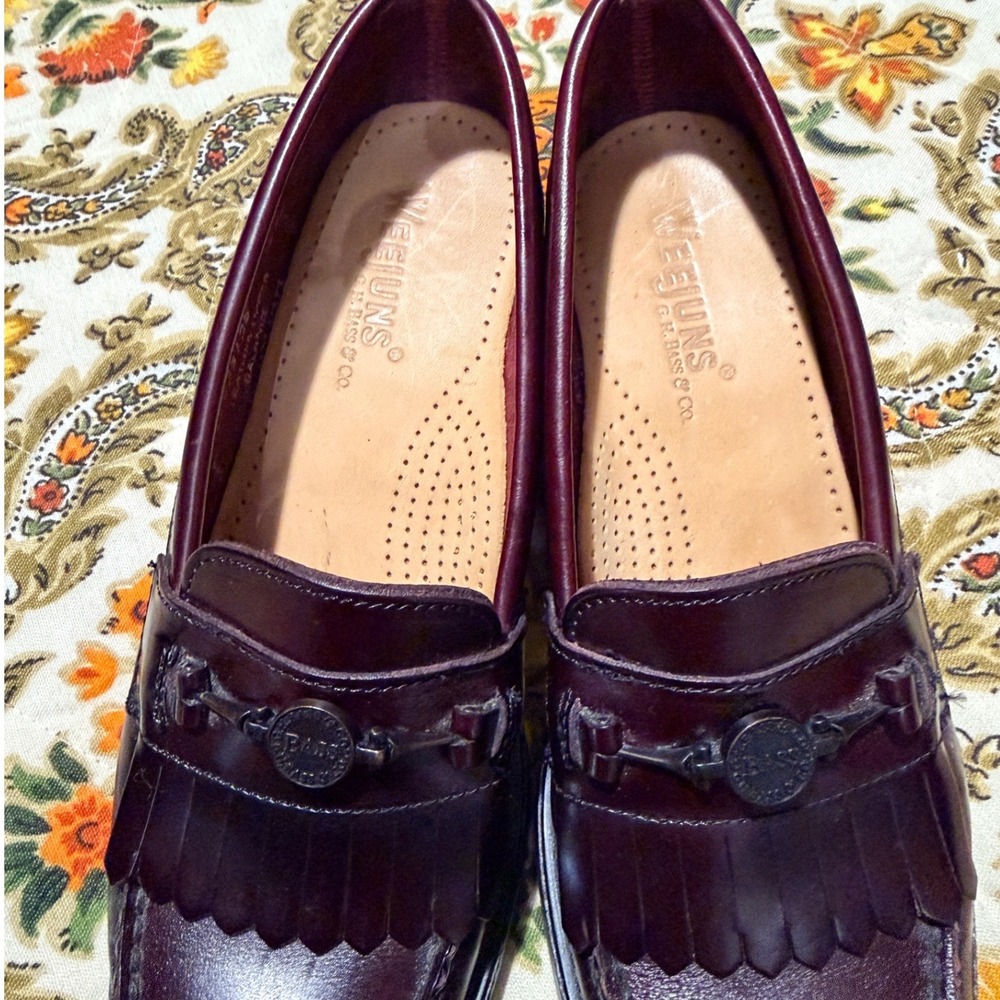 GH Bass Weejuns Burgundy Leather Kiltie Fringe Loafers Size 6 M Oxblood Shoes - Picture 5 of 7